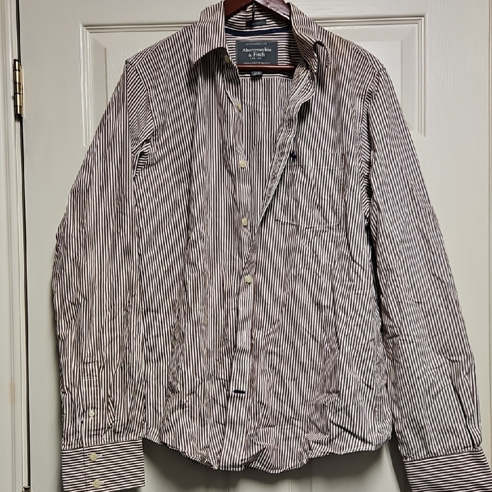 Vintage Abrecrombie & Fitch Brown and White Striped Shirt